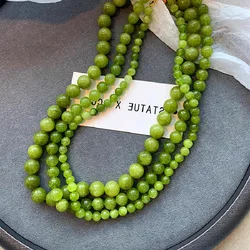 French Style Green Natural Stone Necklace for Female Summer Handmade Beaded New Chinese Style Neck Chain