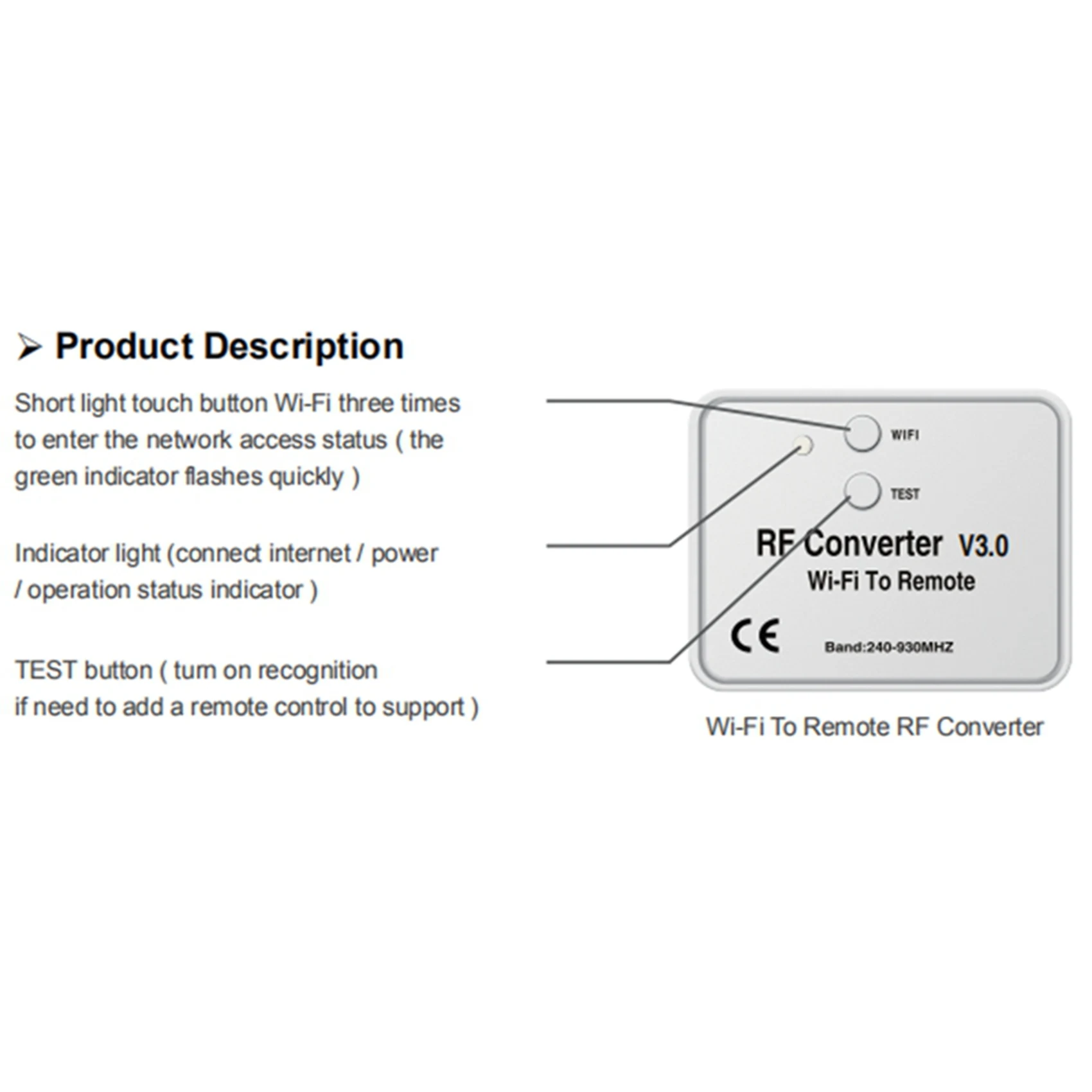 

AS95-2X Universal Wireless Wifi To RF Converter Phone Instead Remote Control 240-930Mhz For Smart Home