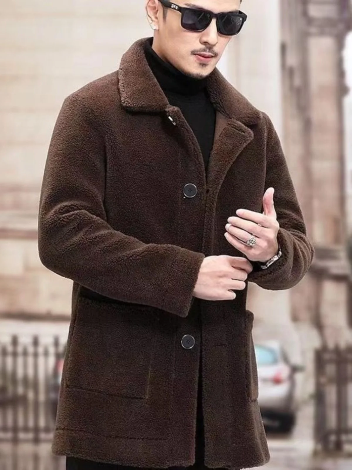 

Мужская замшевая куртка с теплым воротником, повседневная рабочая одежда, зимнее пальто из мягкой дубленой кожи на подкладке, верхняя одежда стандартного кроя