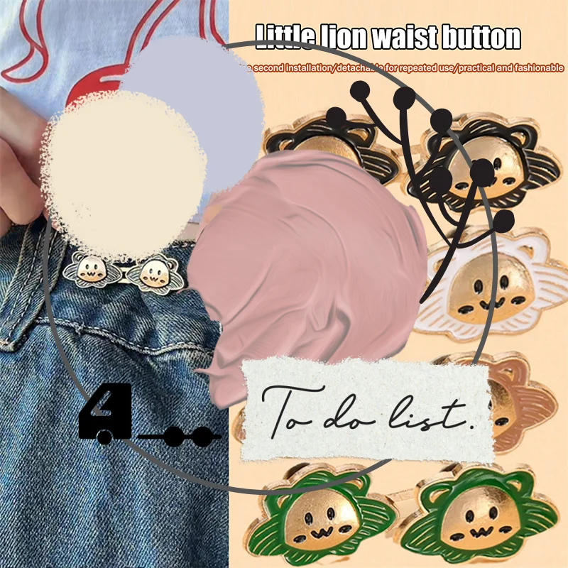 

6Pcs Cartoon Lion Waist Cincher Waist Slimming Tool Pants Clips Detachable Metal Buttons Waist Tightener Clothing Accessories