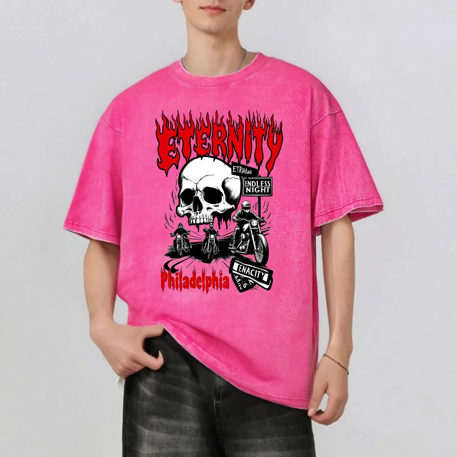 

Snowman Graphic Print Fashion Retro Style Washed T-Shirt Casual Short Sleeve 100% Cotton Unisex Top 230G