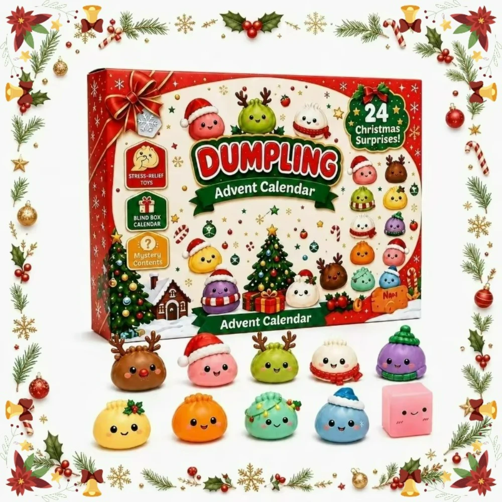 2027 Weihnachts-Squishy-Adventskalender, 24-Tage-Countdown-Überraschungsbox, Dumpling Squishies mit langsamer Rückfederung, sensorisches Quetsch-Geschenk