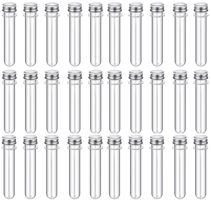 20Pcs Lab 30ml Plastic Clear Test Tube With Cover Multi-Purpose Storage Bottle for USB Cable Party Favors Bottling Box Organizer