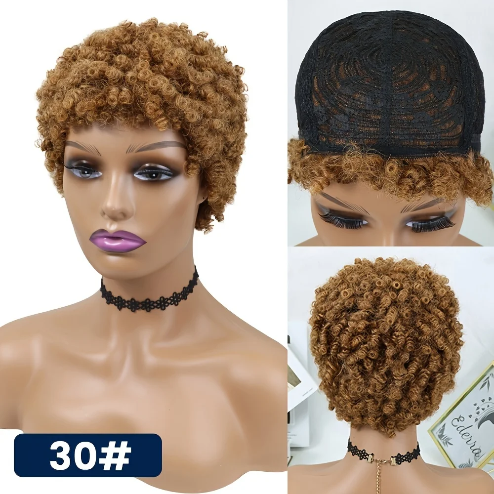 Parrucche ricci afro crespi Capelli umani Taglio pixie Parrucche corte Capelli umani Parrucche naturali peruviane Remy fatte a macchina