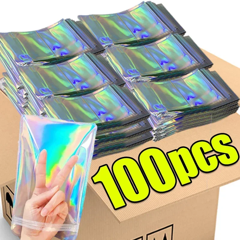 

Resealable Laser Self Lock Bags Small Business Packaging Holographic Envelopes Flat Clear Plastic Candy Jewelry Food Storage Bag