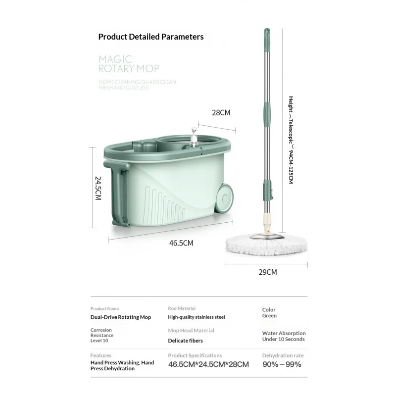 （Steel basket+Steel plate+Large pole+2A Mop head）Hands-Free Mop, Rotating Household Mop, Dual-Use for Wet and Dry, universal Whe
