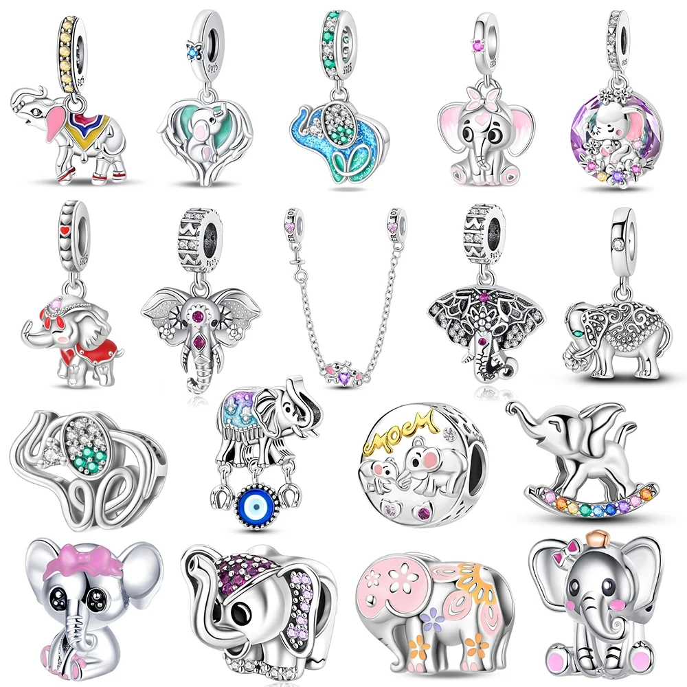 

Colorful 925 Sterling Silver Heart Elephant & Tusked Big Eared Elephant Pendant Inlaid With Zircon Cute Jewelry Accessories Gift