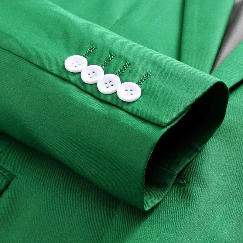 

Emerald Green Men Sets Business Casual Solid Color Suits / Male One Button Blazers Jacker Coat Vest Trousers Pants