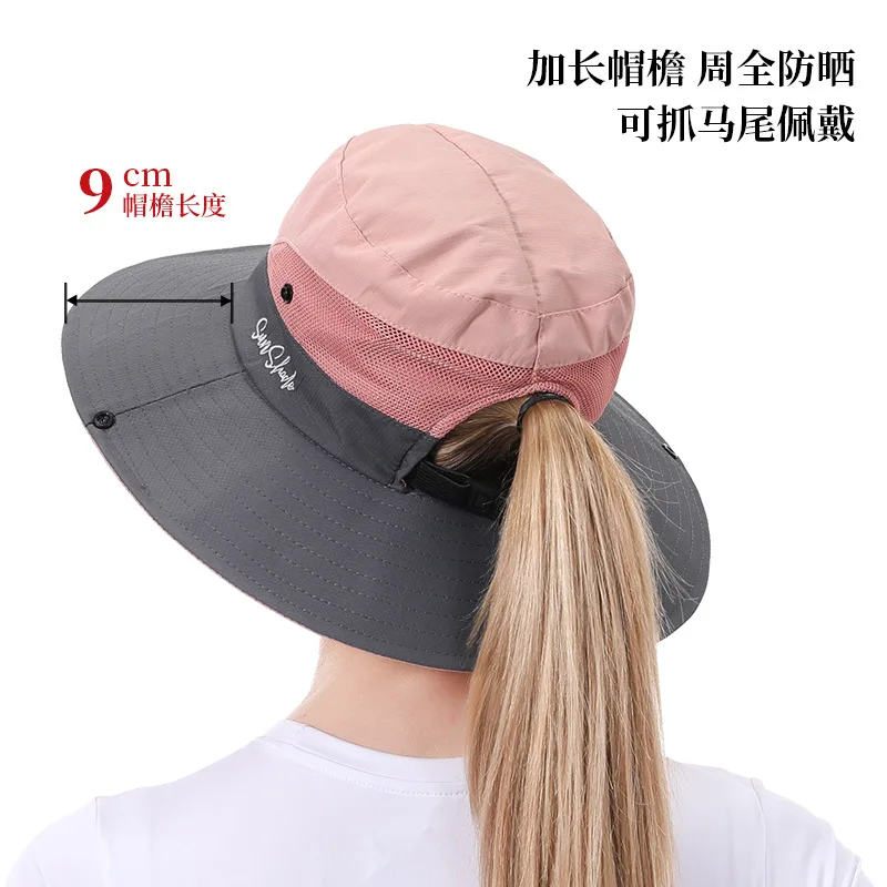 Water-Resistant Quick-Dry  Adjustable Wind Cord Sun Hat - Breathable Dual-Tone Seam Design with Horsehair Opening