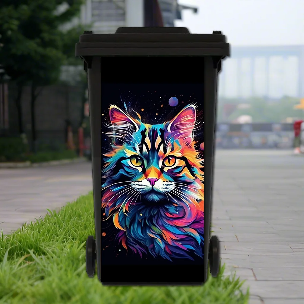 2D Cat Trash Can Sticker, High-Quality Removable PVC Decal 12.2x27.56in, Modern Home Wall Art for Indoor & Outdoor Use