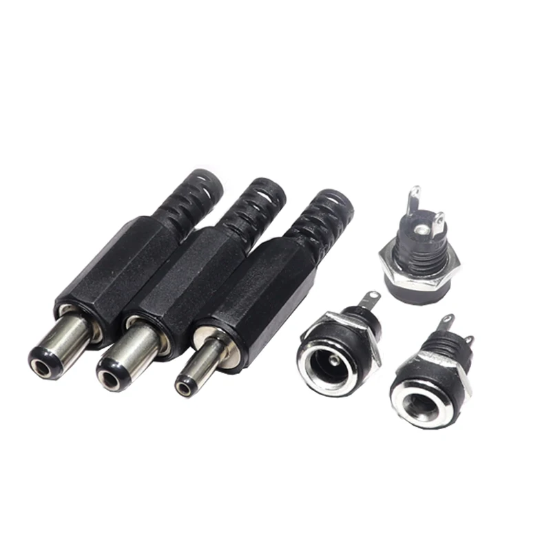 【5Set】DC022 DC power socket DC port 2-pin soldering wire with nut 5.5X2.1 environmental friendly with temperature resistance 5.5