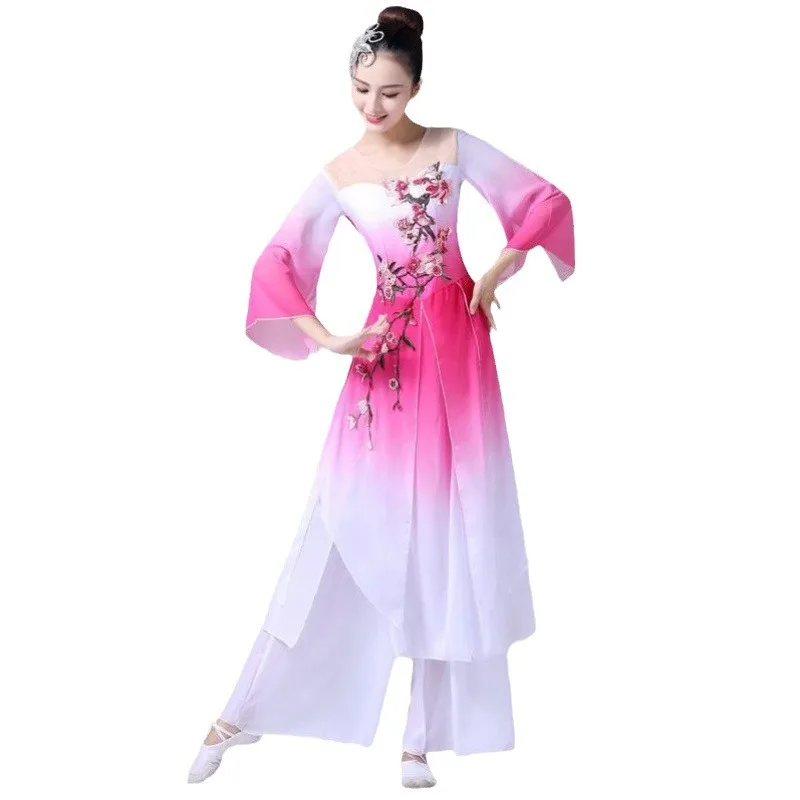 2024Hanfu Frauen klassische Tanz Performance Kostüm weibliche ethnische Jiangnan Regenschirm Tanz Fan Tanz erwachsene weibliche Yangko Kleid