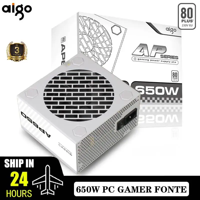 Aigo AP 화이트 전원 공급 장치, PC 550W 650W 750W Diy 게이밍 80PLUS 230V EU 120MM 선풍기 ATX 데스크탑 컴퓨터 게이머 폰테 PSU, rx 580 