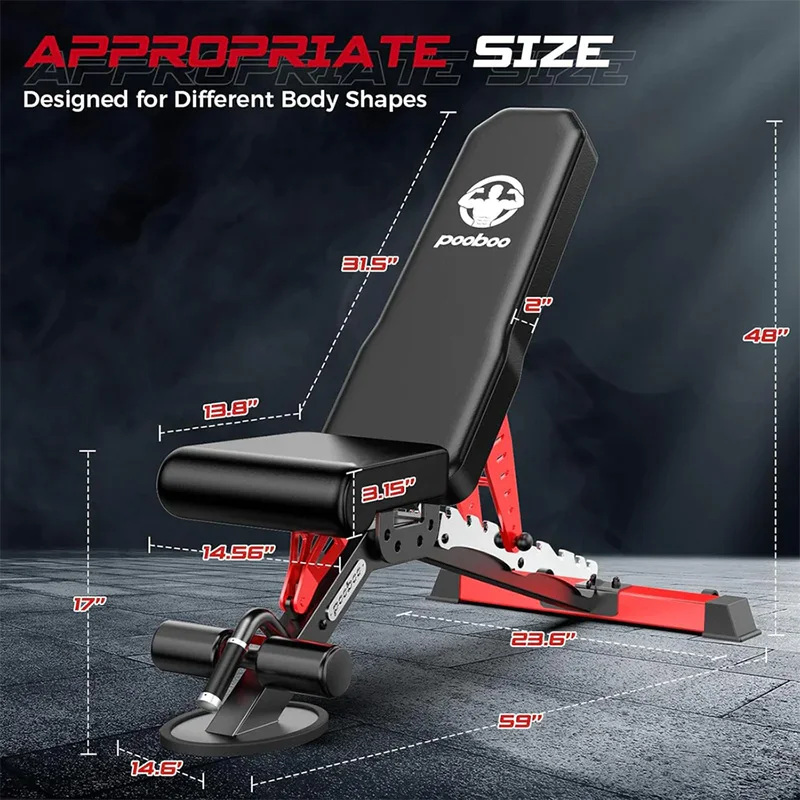 Pooboo Weight Bench, Adjustable Workout Bench for Home, 1500LBS Heavy Duty Capacity, Strength Training Bench with Flat/Incline/Decline Positions for Full Body Workout image 8