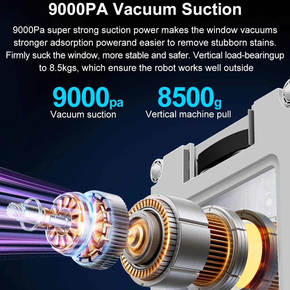Robot Window Vacuum Cleaner ABIR,4-Way Water Spray, Laser Sensor,9000PA Suction, Low Nosise,Wet Dry Scrape & Wipe in One