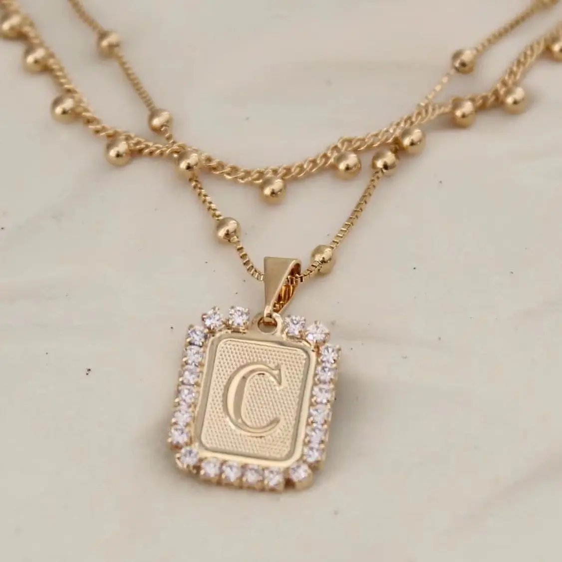 

925 Silver Initial Letter Layer Necklace Dainty Ball Chain Letter Charm Monogram Letter Necklace Gold Initial Necklace For Her