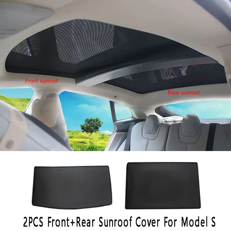 

Car Front+Rear Sunroof Cover Sunscreen Anti-Mosquito Dustproof UV Sunroof Sunshade For Tesla Model S