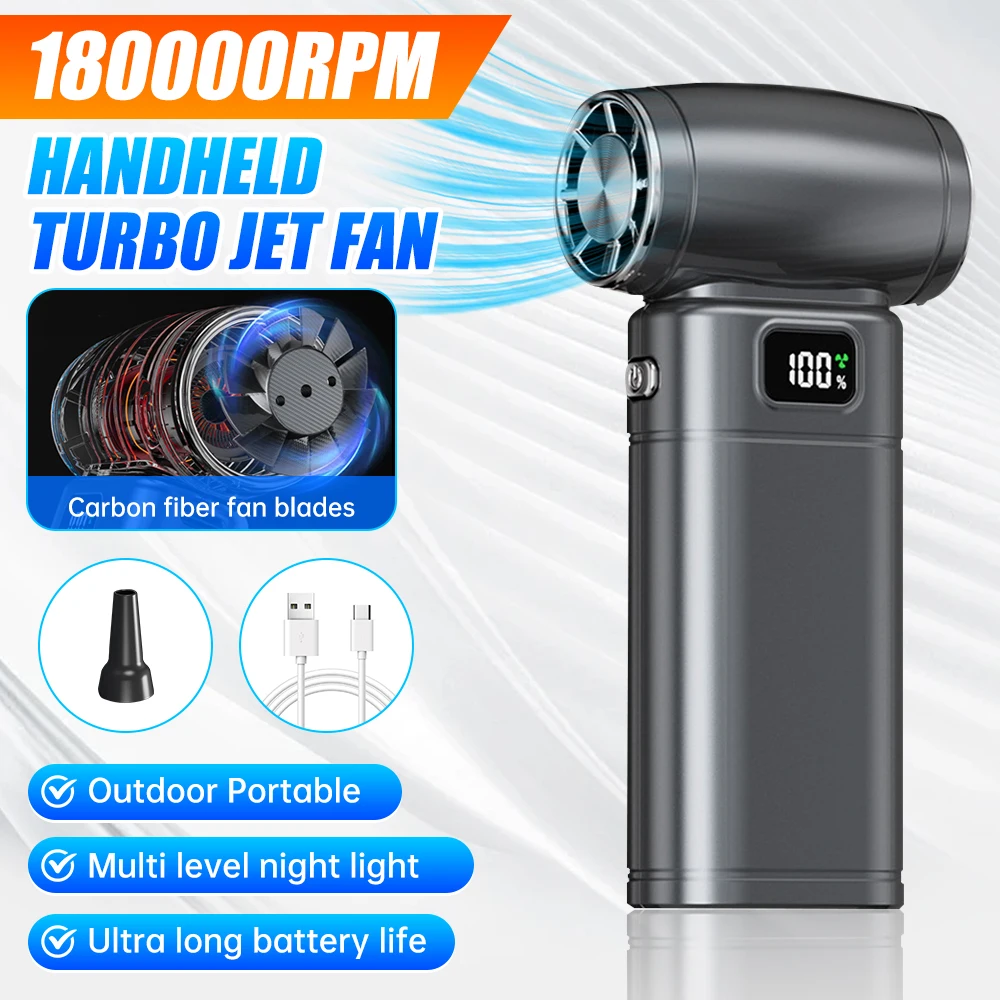 

180000RPM Handheld Mini Turbo Jet Fan Powerful air Blower Compressed air Duster with 5 Speeds Rechargeable Super Jet Dry Blower