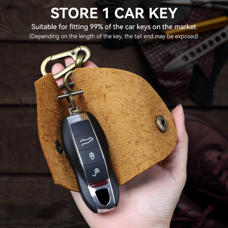 حقيبة مفاتيح ذكية للسيارة من الجلد الطبيعي بتصميم عتيق مع خطاف حامل مفاتيح مدبرة منزل من جلد البقر المحمول للرجال والنساء