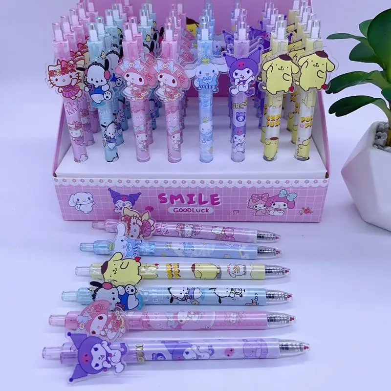 New Sanrio Gel Pen 48pcs Hello Kitty Kuromi Melody Cartoon Patch Pens Kawaii Stationery Student Write Tool School Office Gift