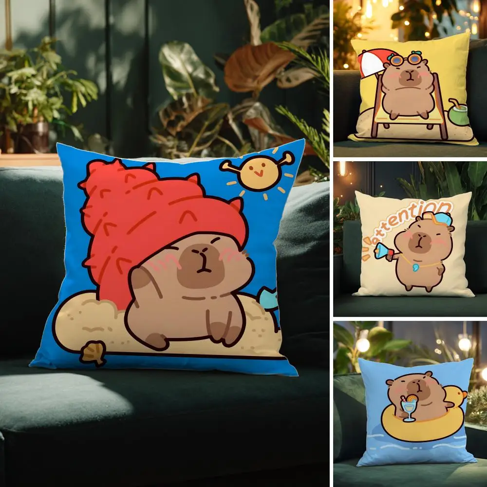 C-Capybara Family Companionship Pillow Case Pattern Printed Pillowcase for Living Room Sofa Cushion Cover & Bedroom Decor