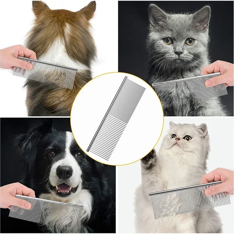 Dog Combs Pet Cat Grooming Tool with Rounded Ends Stainless Steel Teeth for Removing Tangles Knots for Long and Short Haired Dog