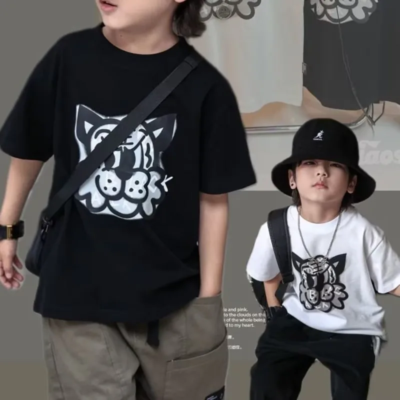 Fashion Temperament Trend Summer New Cartoon Anime T-shirt Literary Ins, Five-point Sleeves, Children's Wear Lazy Round Neck