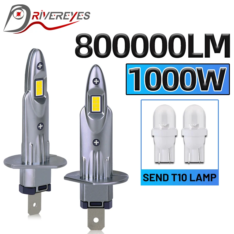 

H1 LED Headlight 800000LM 1000W High Power 6500K 2PCS Car Lights 8054 CSP Chip 1:1 Mini Size T10 Turbo Diode Truck Lamps 12V 24V