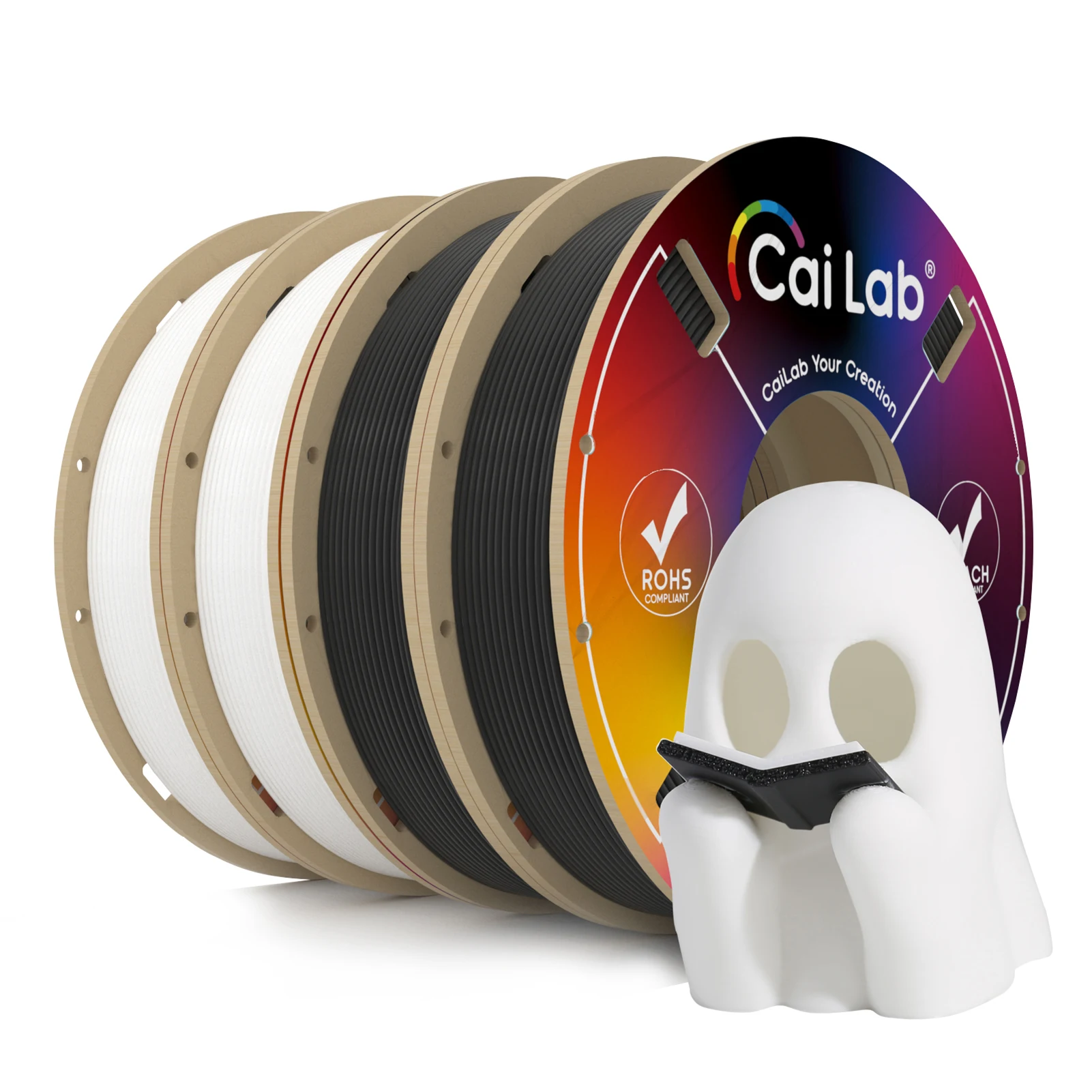 

【New】CaiLab PLA+ 3D Printer Filament Works with Most FDM 3D Printer 1.75mm Diameter 4 Roll Kit 200g per Spool (Black+White)