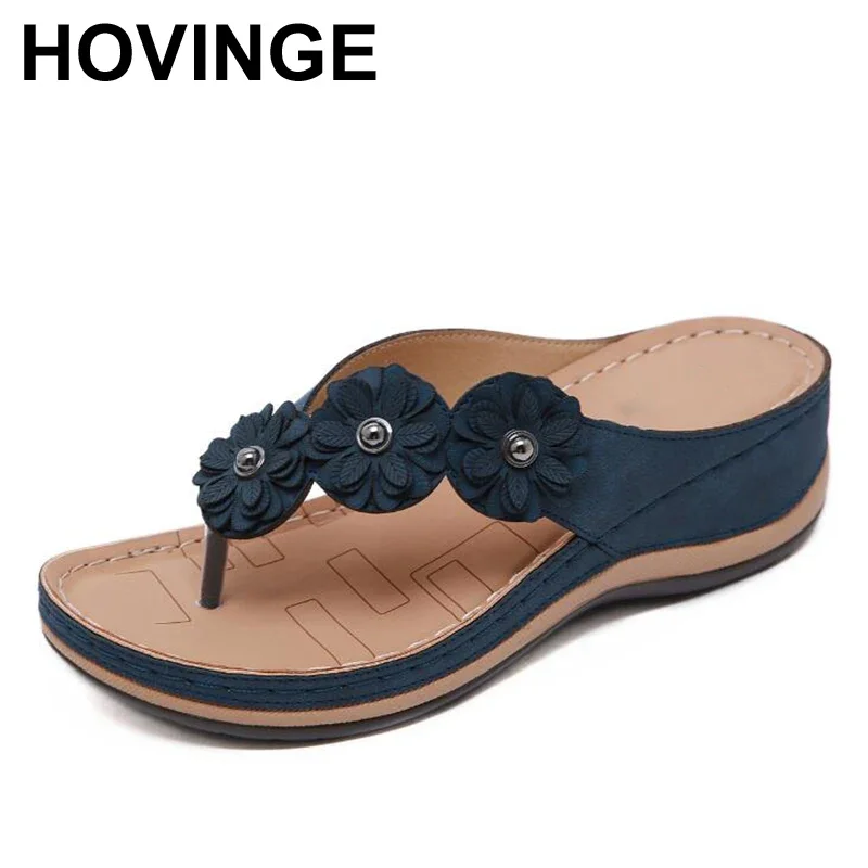 HOVINGE  Slippers Women Terlik Woman Slip On Sandals Flower Flat flip flops Summer Sliders Espadrille Shoes