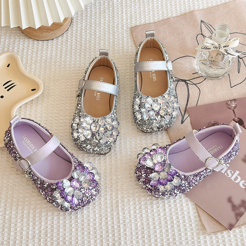 New Chic Girl Shoes Spring Autumn Shallow Children Fashion Princess Ballet Shoes Sequins Rhinestone Kids Wedding Party Shoes