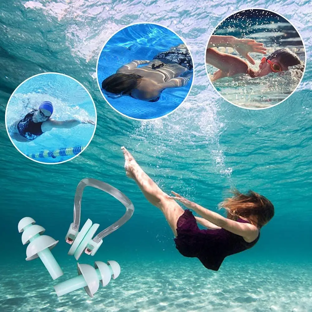 Wasserdichte Silikon-Ohrstöpsel zum Schwimmen, Nasenklemmenstopfen, Ohr- und Nasenschutz, Schwimmsets – Detail 6