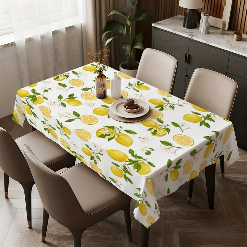 A Soft And Stylish Tablecloth Featuring a Fresh Lemon Pattern, 2D Flat Design, Exquisite Gift, Machine Washable And Easy to Clean, Suitable for Dining Tables, Coffee Tables, Desks, Picnic Tables, Outdoor Dining, And Camping