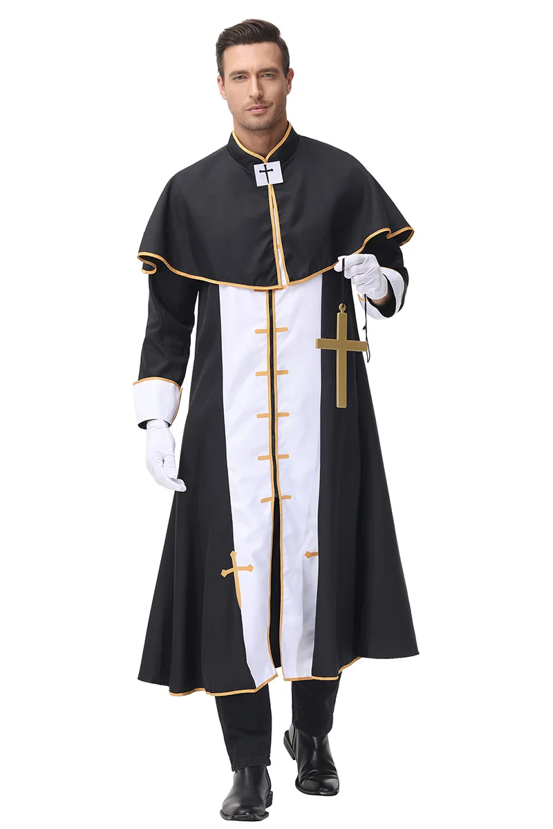   Nieuwe Cosplay Priester Gewaad met Kruis Halloween Volwassen mannen Priester Kostuum Grote Maat Heren Dr Up Kleding