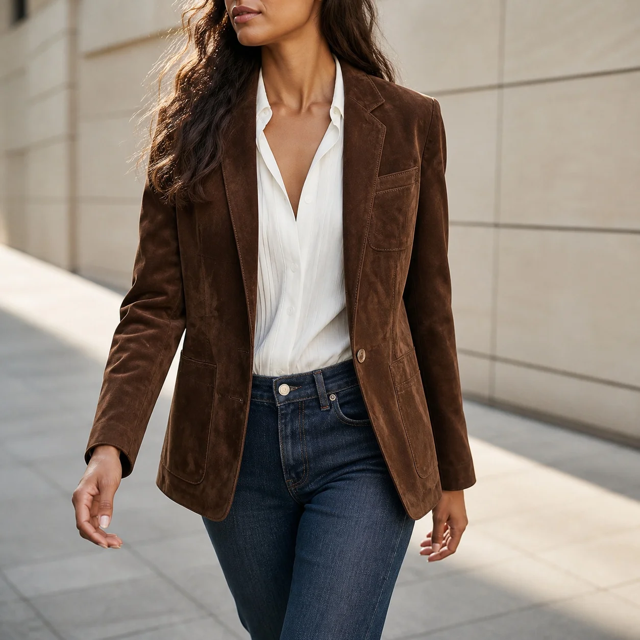 Elegant Women's Medium Weight Knit Jacket Notched Collar Long Sleeve Solid Mid-Length Regular Fit Single Breasted Pocket