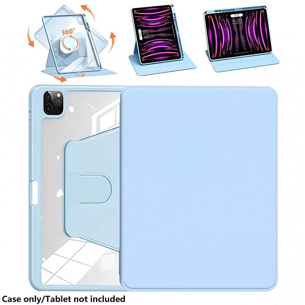 360 °   Drehbare Transparente Acryl-Hülle für iPad Pro 11 Zoll (2022/2021/2020/2018, 4./3./2./1. Generation), Mit Stiftschlitz