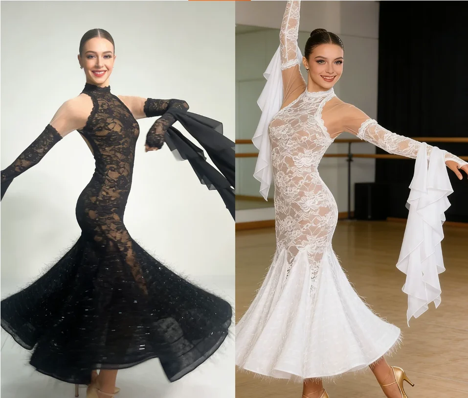 

New Modern Waltz Dress with Double Layer Full Skirt