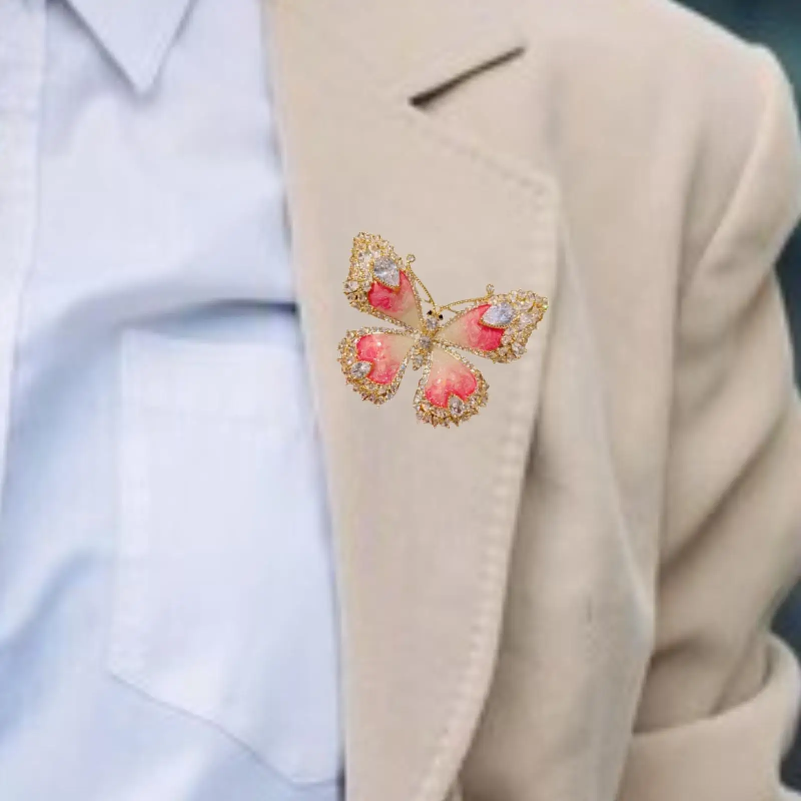 Butterfly Brooch Pin Pink Rhinestone Brooch for Banquet Birthday Party Shirt