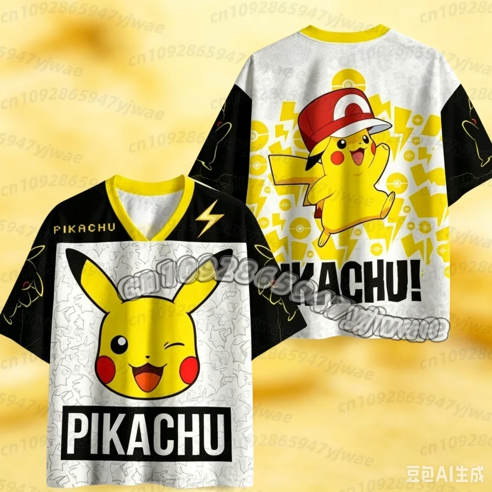 2026 Anime Pikachu Print Fußballtrikots für Mädchen, Jungen und Herren – Kurzarm-Sport-T-Shirts für Herren, Cartoon-Cosplay-Kinder-T-Shirts – Detail 15
