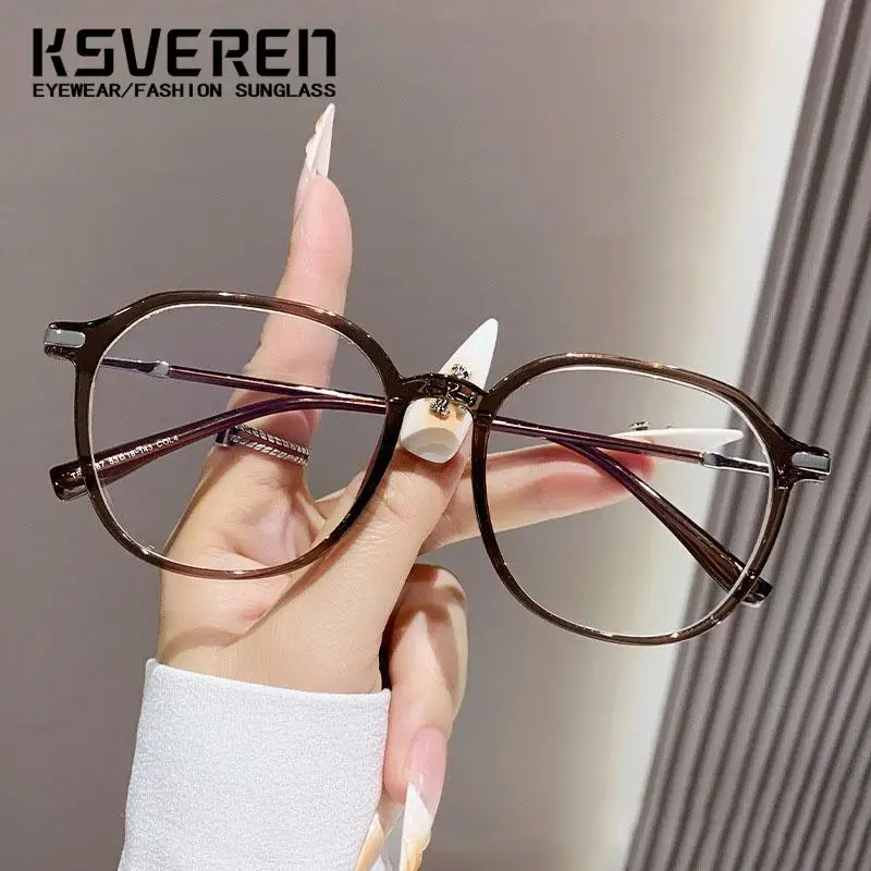 KSVEREN Vintage Round Anti Blue Light Reading Glasses Women Optical Eyewear Prescription Glasses Frame Presbyopic Glasses