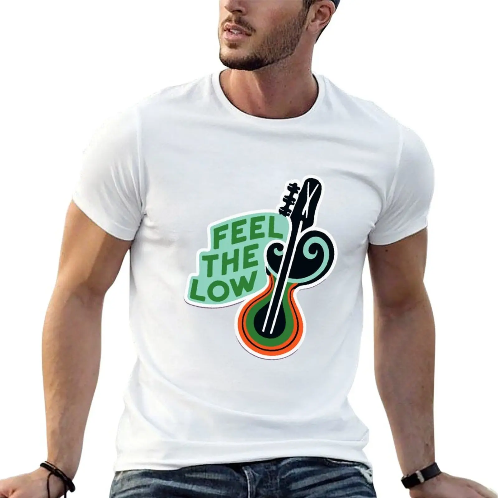 

Abstract Bass Clef and Guitar 'Feel the Low' Artwork T-Shirt mens graphic t shirts cotton t shirt man T-Shirt