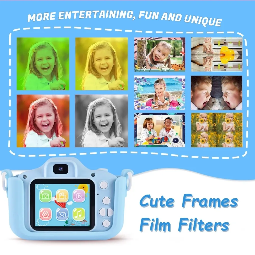 Kids Camera, 1080P Selfie Camera for Toddler with Silicone Cover, 64GB SD Card Included