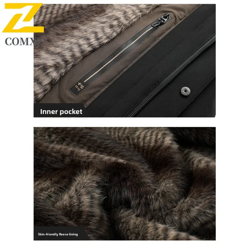 COMXZ 2025 الشتاء الصوف الحراري سترة الرجال الفاخرة سميكة انفصال مقنعين سترة المشي لمسافات طويلة التزلج مقاوم للماء القطن وسادة مبطنة