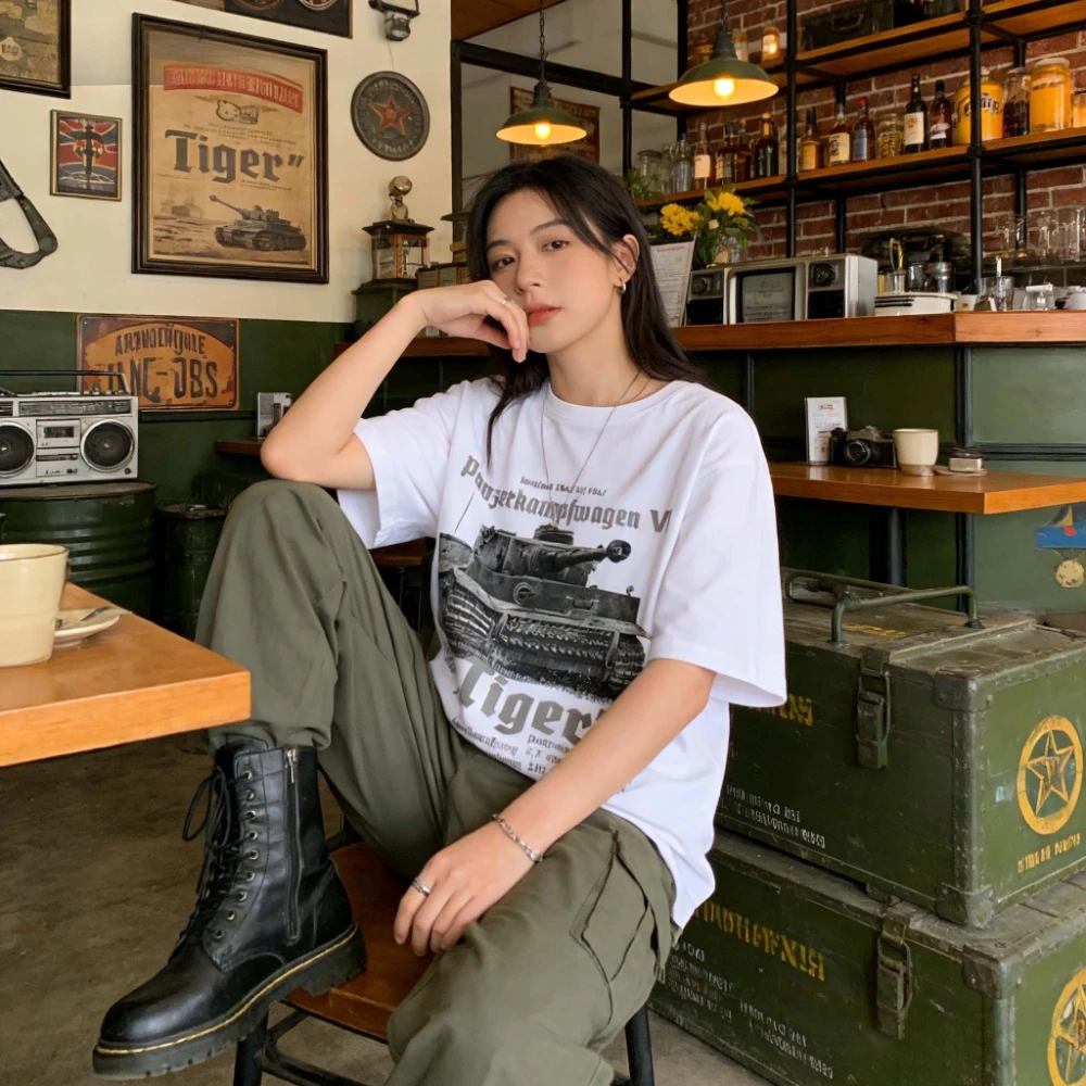 Tiger Tank T Shirt 2026 New WWII Sherman M4 Graphic 100% Cotton Men Women Unisex Oversized Vintage 90s Military Streetwear Tops