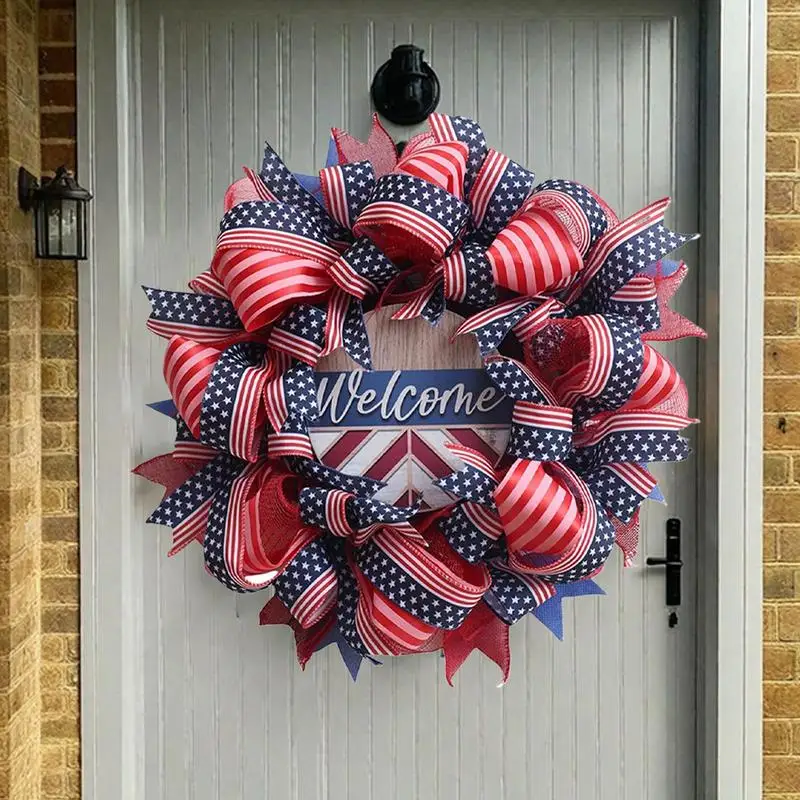 

Fourth Of July Wreath Red White And Blue Wreath Veterans Memorial Decor Garland Sign For Home Porch Wall Cemetery Graves Mantle