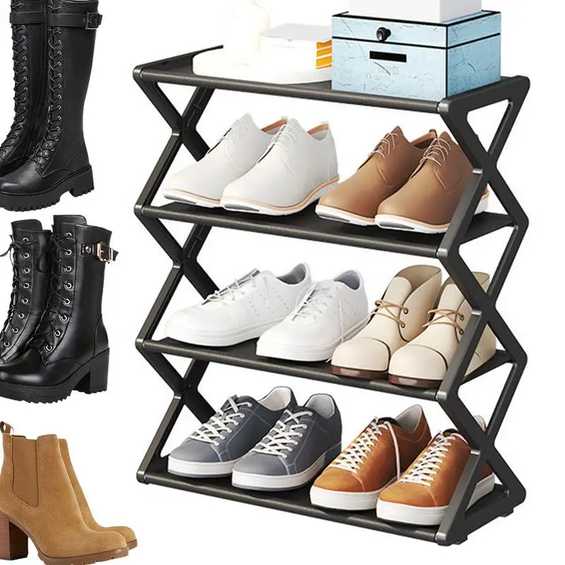 Shoe Organizer Shelf  4 Tiers Easy Installation Shoe Shelf Free Standing Large Capacity Z-shaped Sneaker Living Room Cabinets