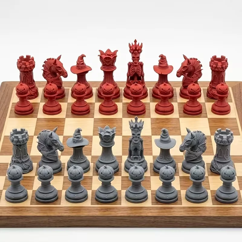 16 Pcs Chess Gothic Chess Set with Skull Pieces Halloween and Christmas Desktop Decorative Ornaments