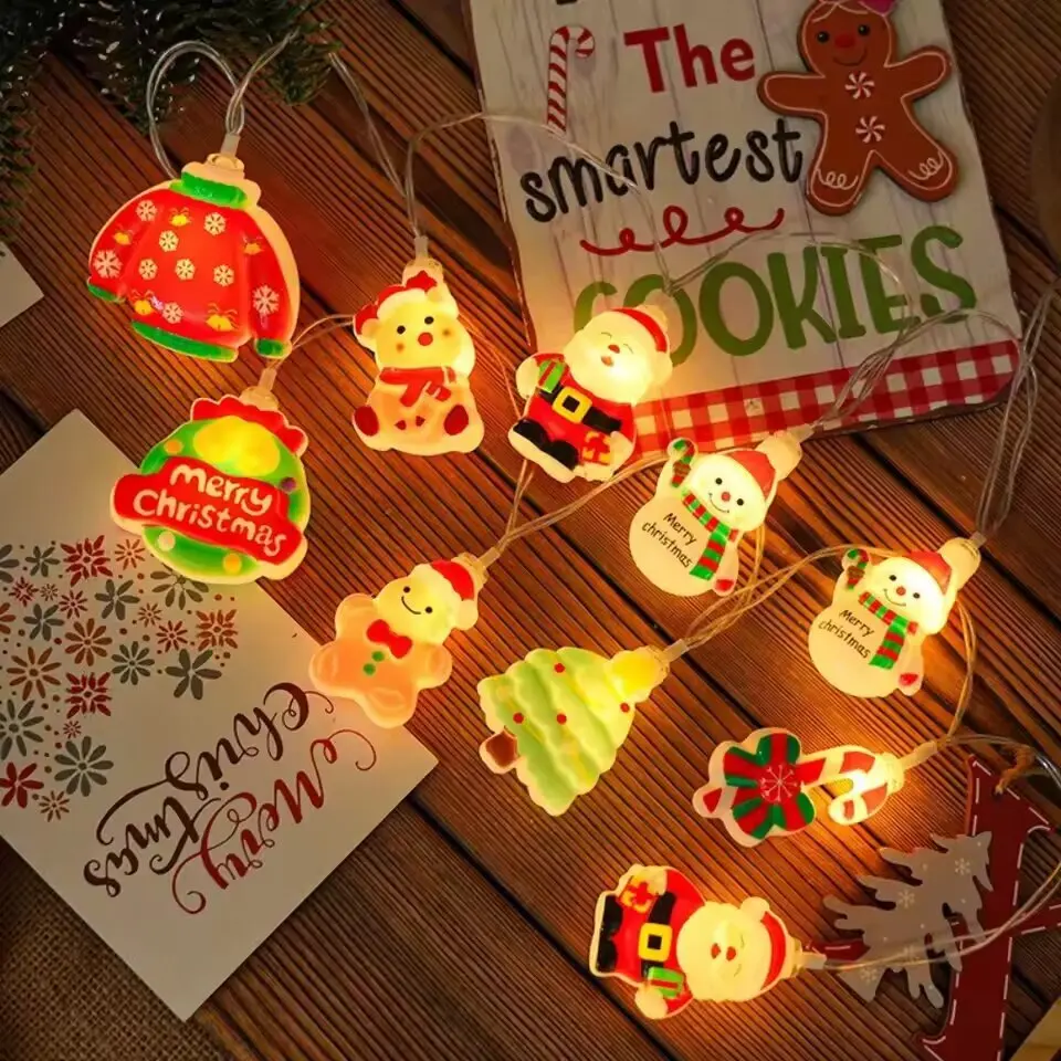 LED Christmas String Lights 1.5M10LED 3M20LED Santa Snowman Warm White Battery Operated Fairy Lights Xmas Tree Home Decor