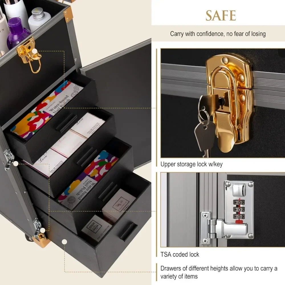 # Hot Sales Portable Rolling Manicure Table Foldable Traveling Nail Desk W/Storage Bluetooth Player Cosmetic Trolley Case Nail T