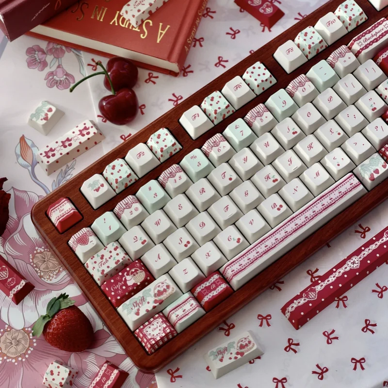 Cherry Honey Keycaps Cherry Soa High Pbt Cute Girl Wine Red Cherry Keycap 145Keys For Mechanical Keyboard Retro Keycap